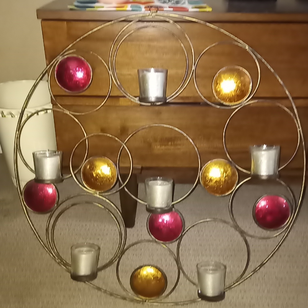 24-in diameter Mid Century Modern Vibe 6 Votive Wall Hanging Decor Metal…